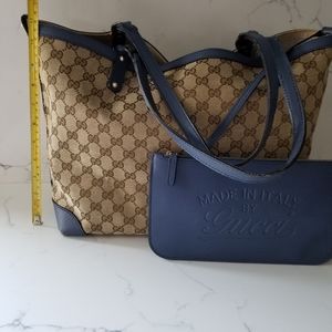 Gucci Tote Bag with Blue Leather Trim